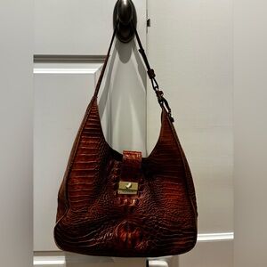 Vintage Brahmin Tan Crocodile Embossed Hobo Bag.